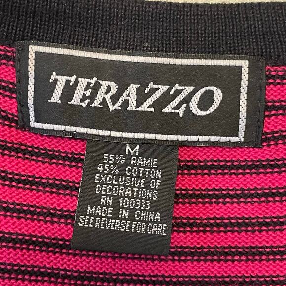 Vintage XL Terazzo short sleeve button up blouse strip flamingo kitsche pink - Picture 4 of 7